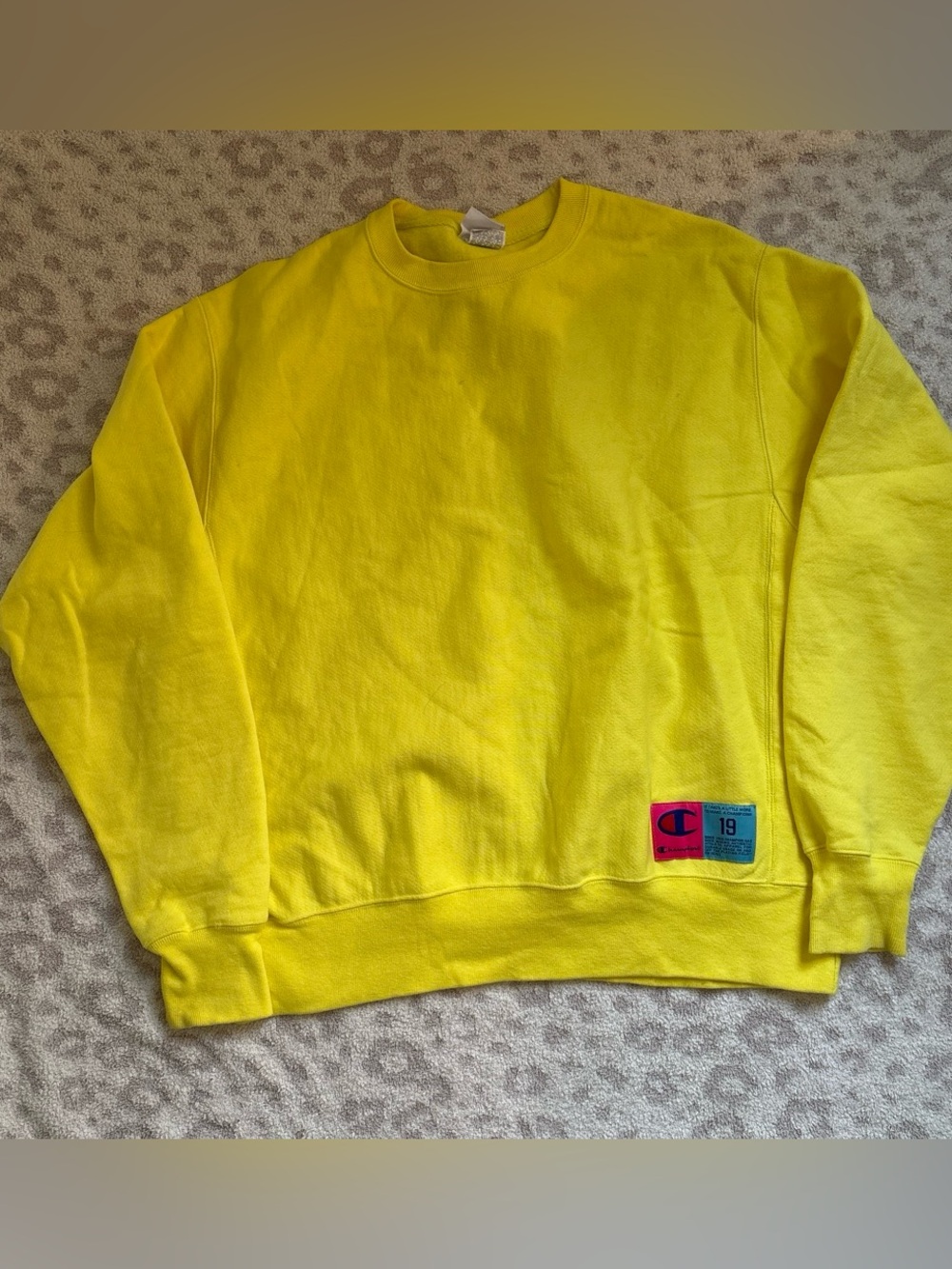 Champion Bright Yellow Crewneck Sweatshirt with Logo Patch
